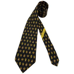 SALVATORE FERRAGAMO Black Fruit Leaf Silk LUXURY Tie ITALY